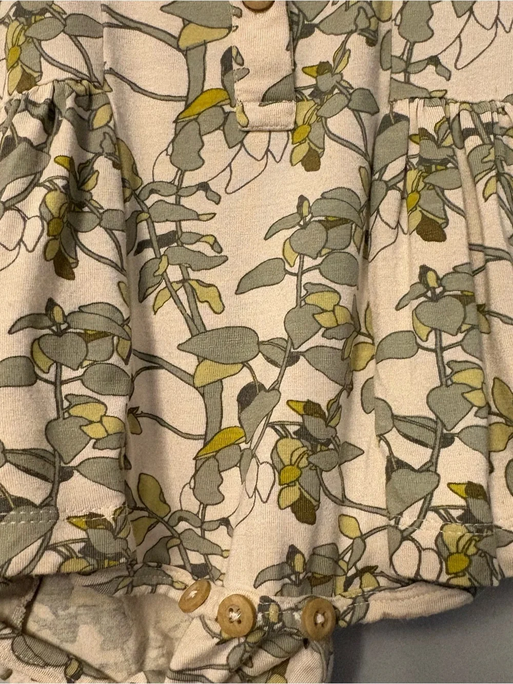 Kate Quinn the woods leaf print long sleeve modal ballerina bubble 12-18 months